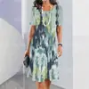 Vestido Elegante de Manga Corta para Mujer con Estampado de Rayas Geométricas 3D Verano 2024 Vestido para Mujer de Comercio Exterior Transfronterizo