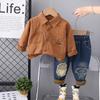 Traje de otoño para niño 2024, primavera y otoño, nuevo, camisa de niño guapo, manga larga, dos piezas, pantalones vaqueros para bebé