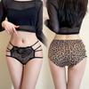Calcinhas de Renda Vazada Estilo Pure Lust Estampa de Leopardo Sem Costura Algodão Virilha Alta Elasticidade Cintura Média Respiráveis Sexy