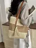Bolsa Tote Casual Color Block Tecida em Palha Versátil Estilo Fresco Artístico Bolsa de Ombro para Viagem e Dia a Dia para Mulheres