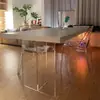 Mesa de Comedor Colgante de Acrílico Estilo Lujo Ligero, Mesa de Madera Maciza, Escritorio para el Hogar, Banco de Trabajo Blanco Creativo de Diseñador Simple