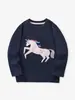 Camiseta de otoño de manga larga para niños 2026, estilo europeo y americano, con bonito bordado de unicornio, top de cuello redondo para niñas, camiseta básica, ropa infantil