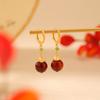 Joyería Yuebao Plata Esterlina S925 Chapado en Oro Ámbar Sangre Jade Hetian Jaspe Retro Hoja de Ginkgo Cuentas Redondas Aretes Elegantes