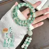 Pulsera de Raíz de Bodhi Verde con Patrones de Paisaje y Florales, Pulsera Apilable para Mujeres, Cuentas Budistas Chinas de Mano de Semillas de Bodhi para Jugar y Meditación