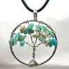 Colgante Redondo de 30 mm Árbol de la Vida Cristal Natural Ágata Árbol Colorido Árbol de la Fortuna Grava Envuelto en Alambre Accesorios Ecológicos