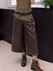 Calça Cropped Casual Melard Style em Couro PU 2026 Outono e Inverno Nova Estilo Coreano Solta de Pernas Largas para Mulheres A7560