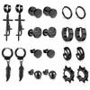 Transfronterizo 10 pares aretes negros para hombre cruz hoja calavera cabeza bola remache cono afilado espiral aretes broche de oreja