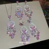Conjunto de Colar e Brincos com Borboleta Redonda de Zircônia e Franja, Corrente de Clavícula Elegante Francesa de Luxo Leve, Joias de Nicho de Alta Gama