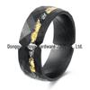 Anel masculino de aço inoxidável galvanizado novo 8mm transfronteiriço corrosão padrão de aço Damasco ranhura parcial para limalhas de ferro folha de ouro