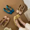 Primer Encuentro con los Zapatos Mary Jane Azules de Satén de la Temporada con Tacón Oculto y Moño, Zapatos Planos tipo Ballet para Mujer sin Cordones con una Sola Correa