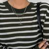 Camisa Base Listrada Contrastante Vintage Feminina Outono 2024 Nova Malha Solta Preguiçosa Manga Longa Camiseta Top