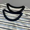 Estilo perezoso a rayas manga larga otoño nuevo transpirable bloques de color diario camiseta mujer cuello redondo holgado versátil adelgazante top