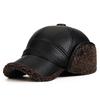Gorra de Cuero con Patrón de Lichi para Personas de Mediana Edad y Mayores en Invierno Gorra Lei Feng Cálida con Protección para los Oídos para Hombres Gorra de Béisbol a Prueba de Viento con Forro de Lana para Papá