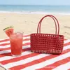 Cesta de Vegetais Tecida à Mão Estilo Coreano Vazada de Rattan Sintético Impermeável para Piquenique, Férias na Praia, Cesta de Banho, Bolsa