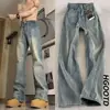 Pantalones vaqueros desgastados lavados retro americanos para hombre, diseño de marca de moda de primavera y otoño, pantalones largos holgados, rectos y de pierna ancha.