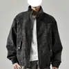 Chaqueta de Cuero Estilo Tie-Dye Desgastado Retro Americano Suelta para Hombre Primavera Otoño Marca de Moda Oversize Solapa Chaqueta de Motociclista
