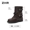 ZHR Aumentar altura botines mujer 2026 Otoño Invierno Nuevos Botas de plataforma Botas vaqueras Suela gruesa Retro Botas de media pantorrilla