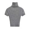 Primavera 2023 Novo europeu e americano Pullover curto slim-fit malha Hot Girl Style Pure High Neck Short Sleeve Top para as mulheres