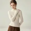 Suéter de peça única 100% cashmere sem costura para mulheres, gola semi-alta, pulôver de tricô slim fit, estilo outono e inverno