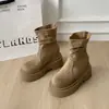 Botas de Lona Novo Aumento de Altura Solado Grosso Outono Inverno Botas Curtas Moda Feminina Pessoas Baixas 2026 Botas Curtas Retrô Americano