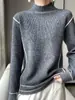 Nuevo Suéter de Punto Grueso de Lana 100% con Cuello Alto Falso de Siete Agujas, Manga Larga, Bloques de Color, Prenda Base para Otoño e Invierno 2025