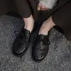 Zapatos de tacón bajo de cuero de caballo lavado al agua para mujer, nuevo estilo otoño/invierno, cuero genuino, con cordones, cómodos, punta redonda, apertura profunda, zapatos de mujer