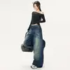 Jeans anchos lavados juveniles color naranja # Estilo de la alta calle americana para mujer, corte holgado, adelgazantes, modernos y versátiles, pantalones de pierna curva