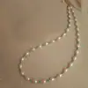 Colar de Pérolas de Água Doce em Forma de Arroz e Contas de Turquesa de Alto Brilho, Estilo Chinês Novo de Nicho de Luxo Leve com Fecho Magnético