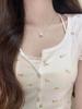 Top Floral Dulce Picante Retro Estilo Americano de Verano para Mujer Cárdigan de Seis Botones Ajustado Adelgazante Hueco Base Estilo Antique Bm