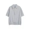 Camisa de Manga Corta a Cuadros y Rayas con Cintura de Cordón para Hombre, Nuevo Estilo Primavera y Verano, Top Versátil Casual Holgado para Pareja con Cuello para Mujer