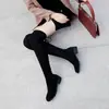 Botas altas de ante para mujer, punta redonda, para otoño e invierno, transfronterizas, ligeras, tacón medio, talla grande, versátiles, suela de goma antideslizante, elásticas, hasta la rodilla, para mujer