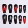 Unhas Médias de Ballet com Designs Florais Mistos Preto e Vermelho, Adesivos de Unha Removíveis, 24 Peças em uma Caixa, Unhas Postiças para o Dia dos Namorados