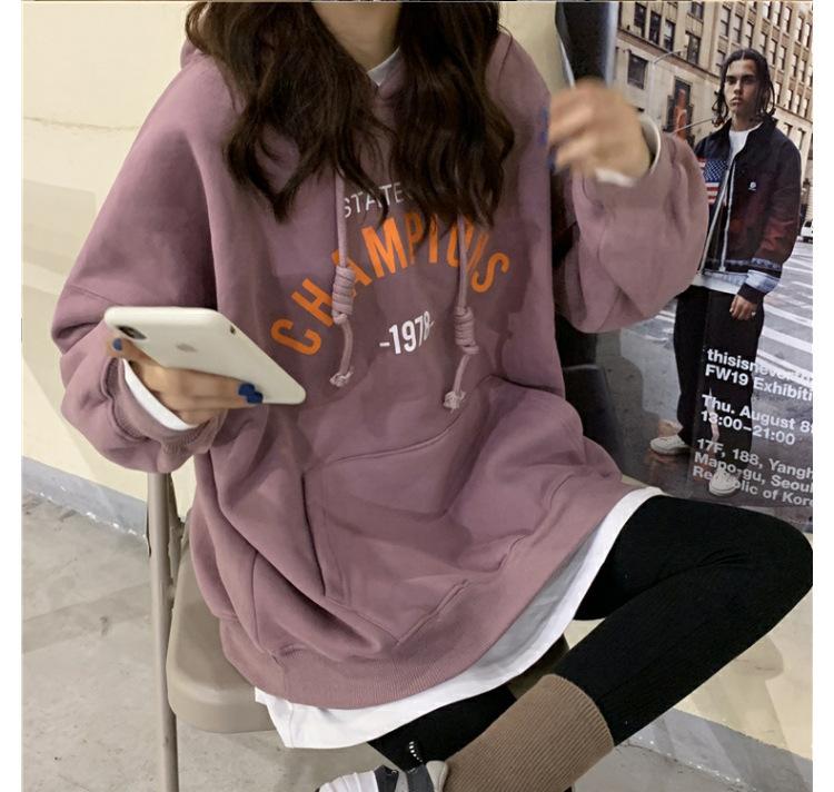帮手描述图：连帽卫衣女2020秋季新款韩版字母印花薄款学生百