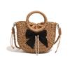 Bolso de playa de paja estilo vacaciones, bolso de mano tejido de moda de verano 2024, bolso bandolera dulce.