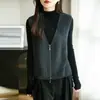 100% Lana 36 Puntos Chaleco Primavera Holgado Estilo Perezoso Color Sólido Cierre de Cremallera Cárdigan Suéter Para Usar en Capas Tejido Reductor de Edad para Mujeres