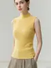 Camada Base de Cashmere Puro com Listras, Corte Slim, Gola Alta, Sem Mangas, Malha Quente