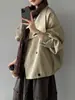 Casaco Trench Coat Retro Estilo Coreano com Gola Alta Ginger Chi Berlin para Mulheres, Jaqueta Relaxada e Solta com Toque de Luxo 671