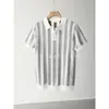 Camisa polo, camisa de punto, camiseta de manga corta para hombre, con cuello camisero, rayas caladas, estilo old money, verano, venta al por mayor de fábrica transfronteriza