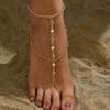 Tornozeleira Luvas Femininas Tornozeleira Venda Quente Transfronteiriça Corrente Pérola Strass Design para Férias na Praia Femininas
