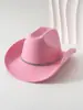 Sombrero de Vaquero de Lana con Adornos de Pedrería Transfronterizo, Sombrero Occidental de Copa Alta de Ala Ancha con Cadena de Pedrería, Sombrero Estilo Festival Boda