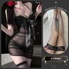 Bata de Noche Transparente Plisada Decorativa con Lazo Chao Mu y Pecho al Descubierto, Tentación Transparente Lencería Sexy, Body de Deseo Puro Sexy para Mujer