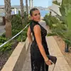 Europa y Estados Unidos estilo ins transfronterizo nuevo sexy moda encaje hueco abertura alta ajustado sin mangas vestido