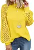 2026 Nova Roupa Feminina Amazon Cross-Border Gola Redonda Manga Longa Renda Costurada Top Solto para Mulheres