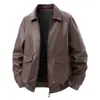 TransfronteiriçaJaqueta nova de couro PU para homens, estilo workwear retrô americano, robusta e relaxada, estilo old money, simples de rua