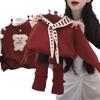 Roupas infantis de inverno para meninas Xingyuan Ano Novo, vinho tinto, xale e veludo, terno para meninas, estilo ocidental, coreano, duas peças