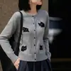 Nuevo cárdigan de punto fino de lana para Otoño/Invierno 2026 para mujer, cuello redondo, manga larga, jacquard de gato, corte holgado, top versátil