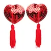 Accesorios de Lencería Erótica de Comercio Exterior, Pegatinas para Pezones con Forma de Corazón, Sujetador de Silicona, Lentejuelas con Forma de Corazón y Borlas, Cubrepezones Eróticos, Envío Directo de una Pieza