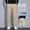 Pantalones Casuales de Algodón Puro para Hombre, Pierna Recta Holgada, Tallas Grandes, Estilo Primavera y Otoño, Cintura Elástica, Pantalones de Vestir 100% Algodón