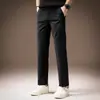 Calça masculina de negócios estilo francês, seda gelada, corte slim, fina, para o verão, com caimento solto, reta, casual, cropped