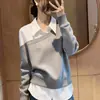Camisa falsa de dos piezas de manga larga, top base adelgazante de otoño e invierno para mujer talla grande con cuello polo